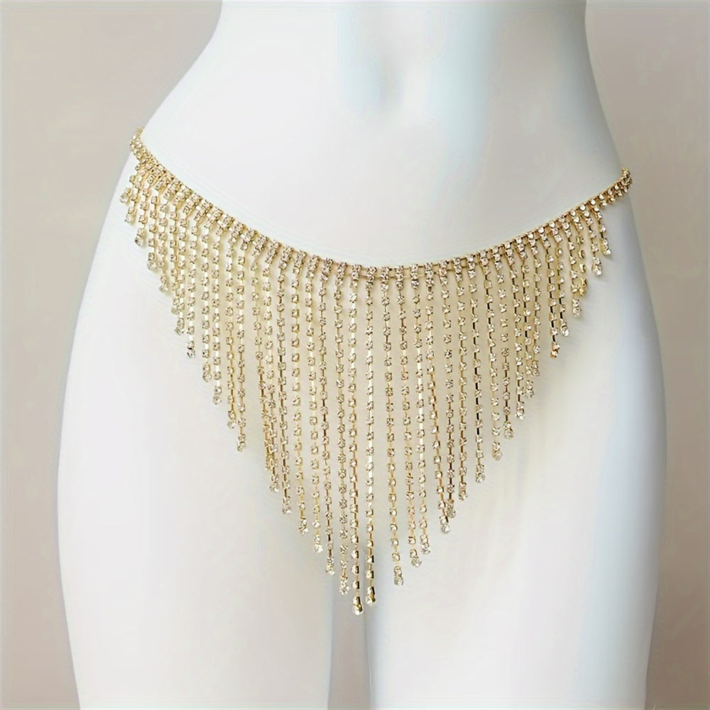 Exquisite Long Rhinestone Tassel Pendant Waist Chain - Sexy Body Jewelry Decoration with Adjustable Clasp and Dangling Tassel Details - Perfect for Night Out, Party, or Special Occasion