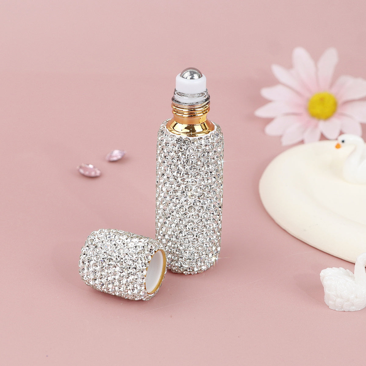 0.34oz Essential Oil Roller Bottle with Crystal Glass - Travel-Friendly Stainless Steel Roller Ball And Refillable Cap for Perfumes, Aromatherapy, And Body Oils.