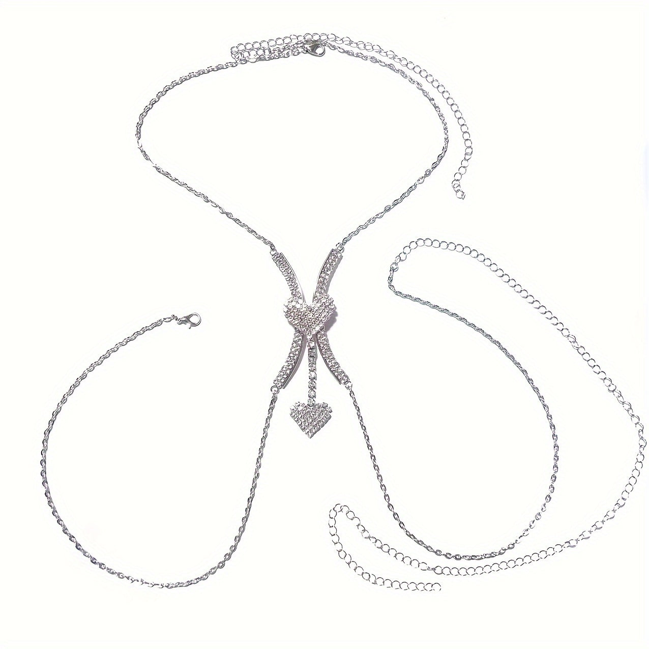 1pc Sexy Cute Double Heart Pendant Rhinestone Body Chain, Fashionable Women's Body Jewelry, Sexy Trendy Body Accessory
