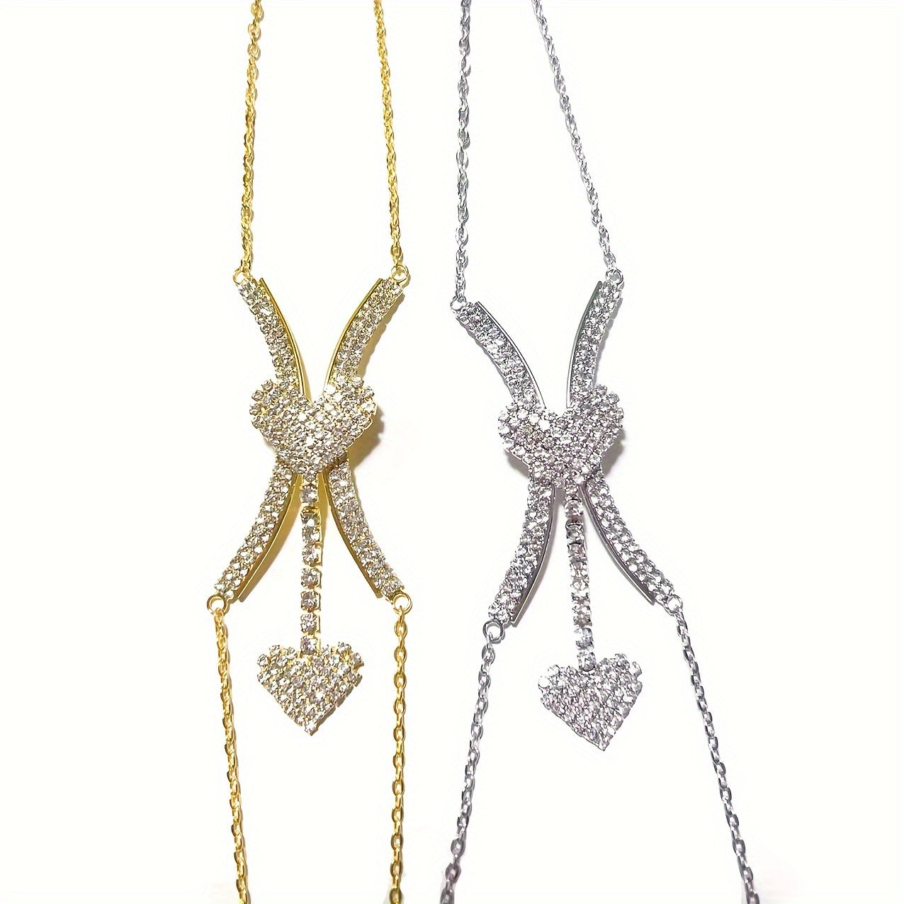 1pc Sexy Cute Double Heart Pendant Rhinestone Body Chain, Fashionable Women's Body Jewelry, Sexy Trendy Body Accessory