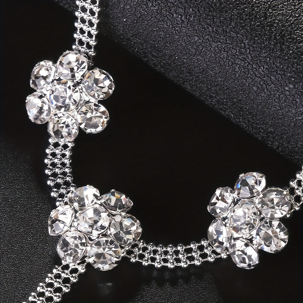 Stainless Steel Rhinestone Waist Chain - Cute Street Style Body Jewelry for Beach & Night Out - Fashionable Metal Floral Pendant Belly Chains for Women - Universal Size Sexy Waistline Accessory