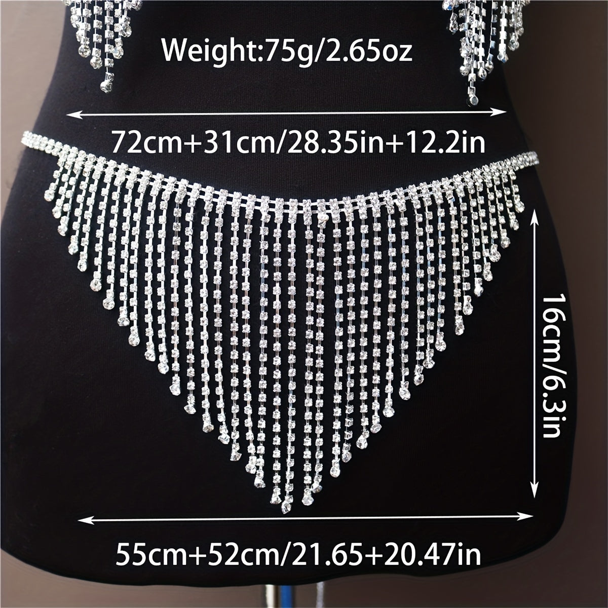 Exquisite Long Rhinestone Tassel Pendant Waist Chain - Sexy Body Jewelry Decoration with Adjustable Clasp and Dangling Tassel Details - Perfect for Night Out, Party, or Special Occasion