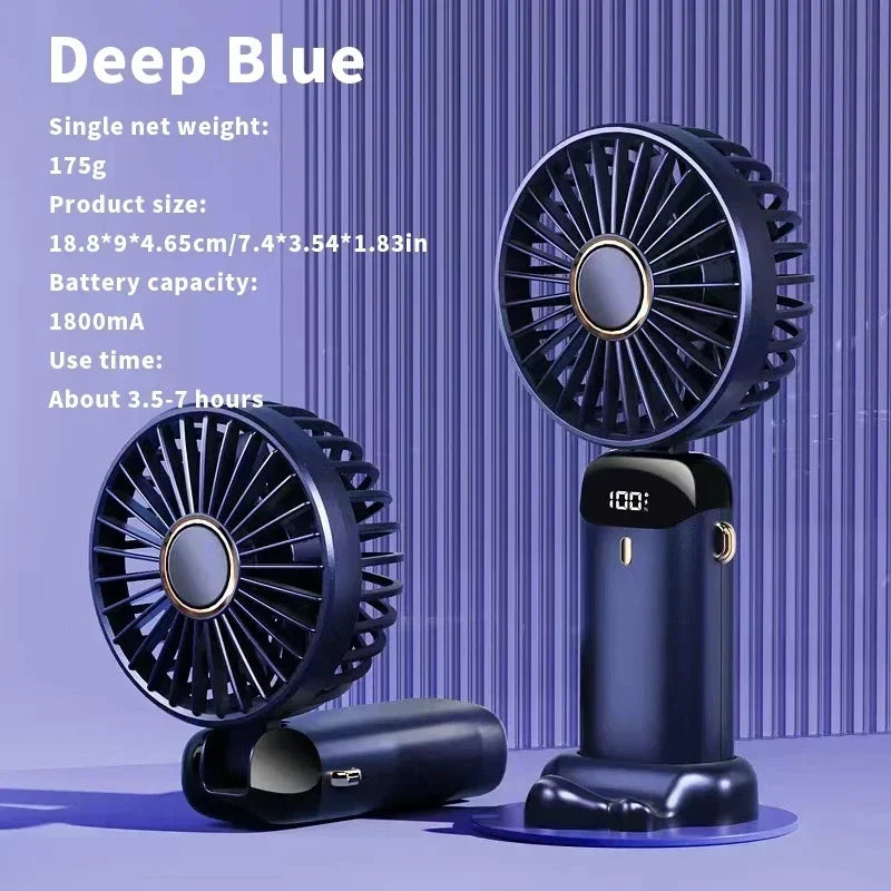 Handheld Neck Hanging USB Mini Fan Foldable Portable 5 Speed Rechargeable Fan With Phone Stand And LED Display Screen