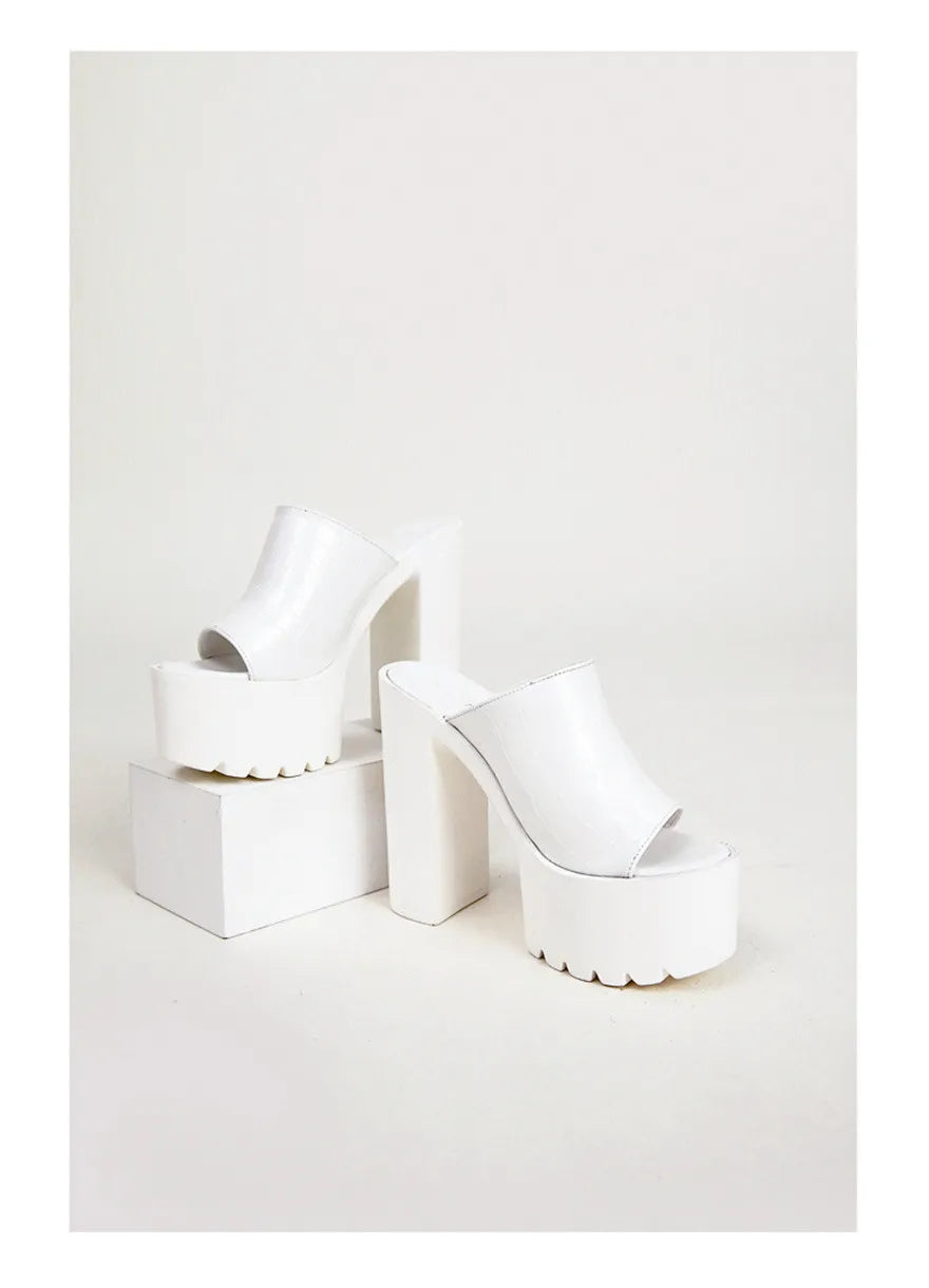 Super High Heels 14CM Platform Sandals Women 2025 Summer Crocodile Pattern Leather Peep Toe Sexy Platform Party Female Slippers