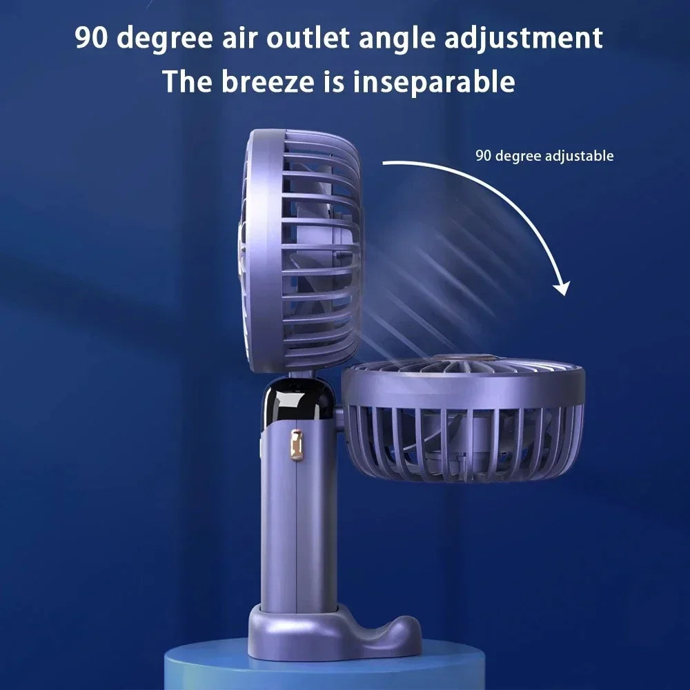 Handheld Neck Hanging USB Mini Fan Foldable Portable 5 Speed Rechargeable Fan With Phone Stand And LED Display Screen