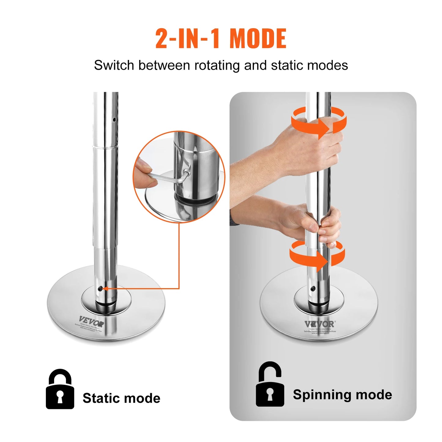 SucceBuy Professional Dancing Pole Spinning Static Dancing Pole Kit Portable Removable Pole 45mm Heavy-Duty Stainless Steel Pole