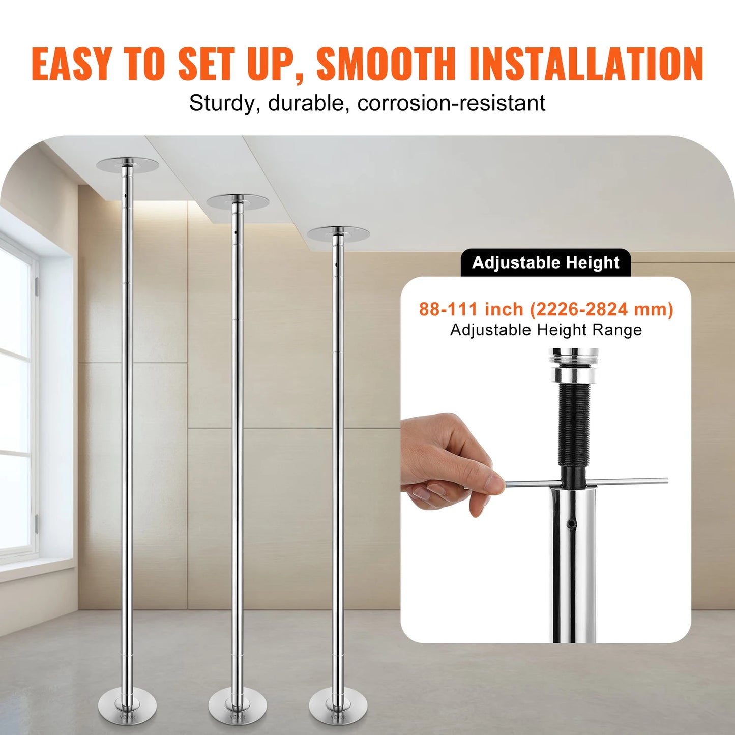 SucceBuy Professional Dancing Pole Spinning Static Dancing Pole Kit Portable Removable Pole 45mm Heavy-Duty Stainless Steel Pole