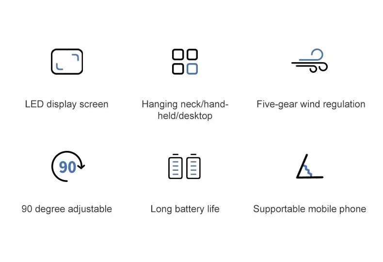 Handheld Neck Hanging USB Mini Fan Foldable Portable 5 Speed Rechargeable Fan With Phone Stand And LED Display Screen