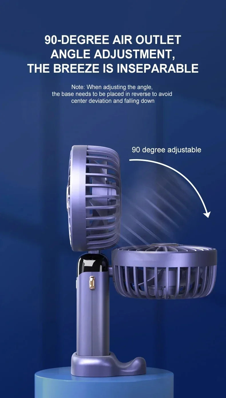 Handheld Neck Hanging USB Mini Fan Foldable Portable 5 Speed Rechargeable Fan With Phone Stand And LED Display Screen