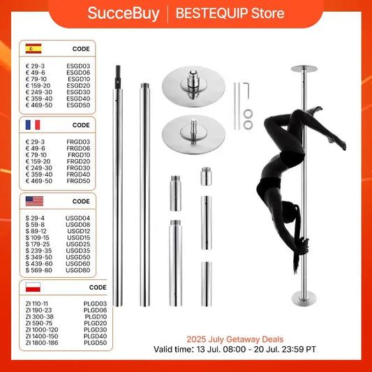 SucceBuy Professional Dancing Pole Spinning Static Dancing Pole Kit Portable Removable Pole 45mm Heavy-Duty Stainless Steel Pole
