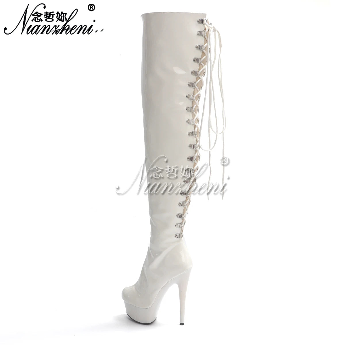 Nightclub Lace Up Sexy Fetish Stripper shoes Exotic 15cm 6inch High Heels Pole Dance Platform Over The Knee Boots props Gothic