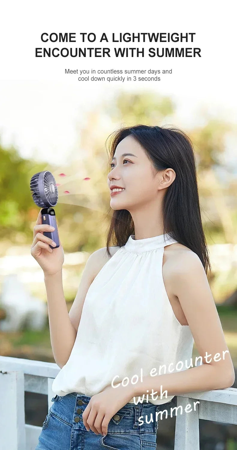 Handheld Neck Hanging USB Mini Fan Foldable Portable 5 Speed Rechargeable Fan With Phone Stand And LED Display Screen