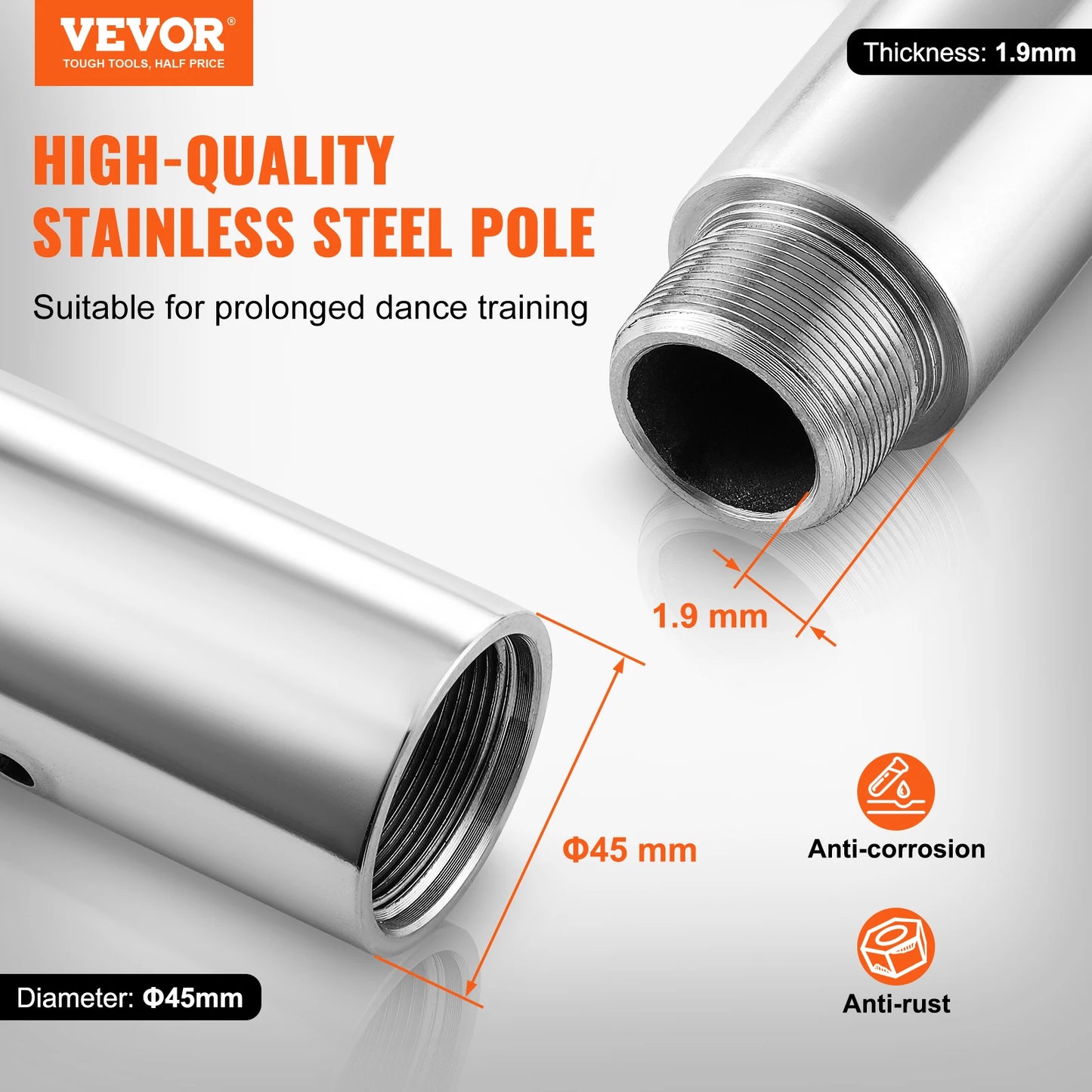 SucceBuy Professional Dancing Pole Spinning Static Dancing Pole Kit Portable Removable Pole 45mm Heavy-Duty Stainless Steel Pole