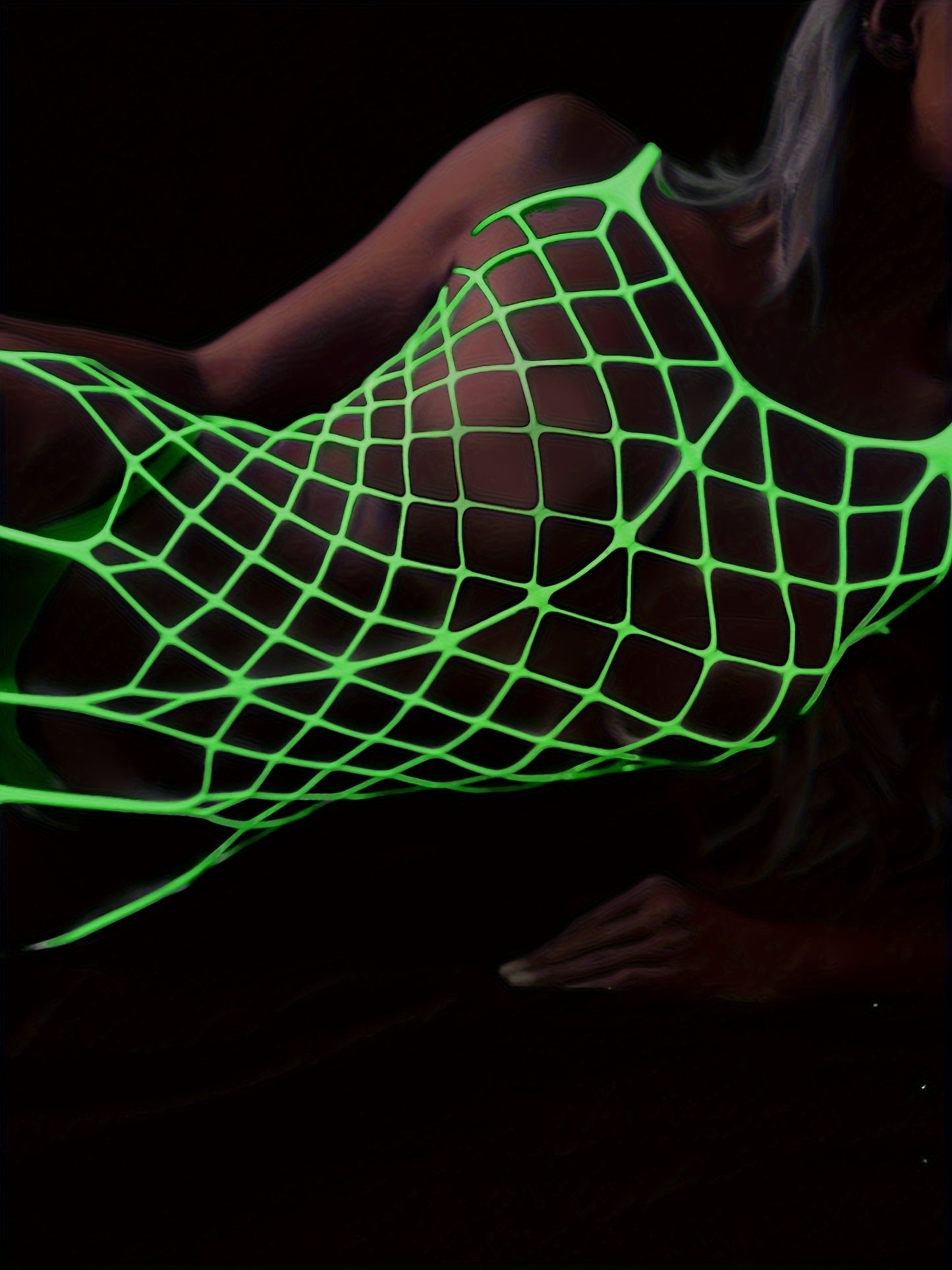Semi-Sheer Fishnet Body Stocking - High Elasticity, Contrast Mesh, Open Crotch, Backless, Sexy Lingerie for Women - Polyamide and Elastane Material, Knit Fabric, Solid Color
