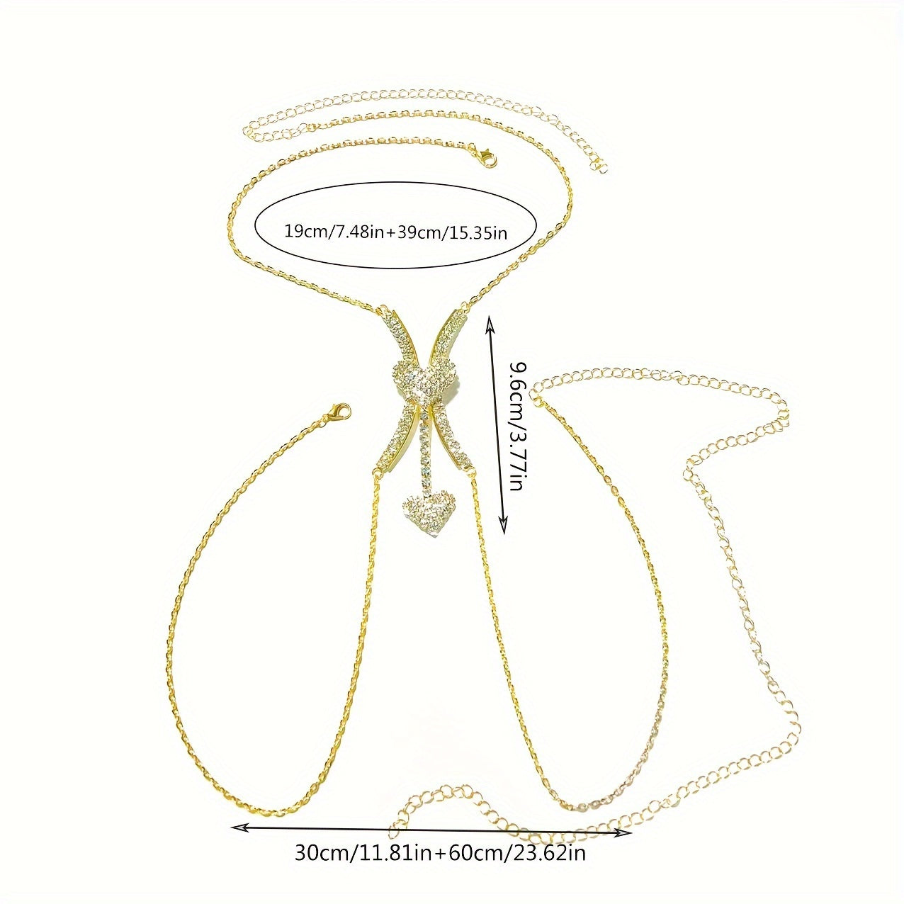1pc Sexy Cute Double Heart Pendant Rhinestone Body Chain, Fashionable Women's Body Jewelry, Sexy Trendy Body Accessory