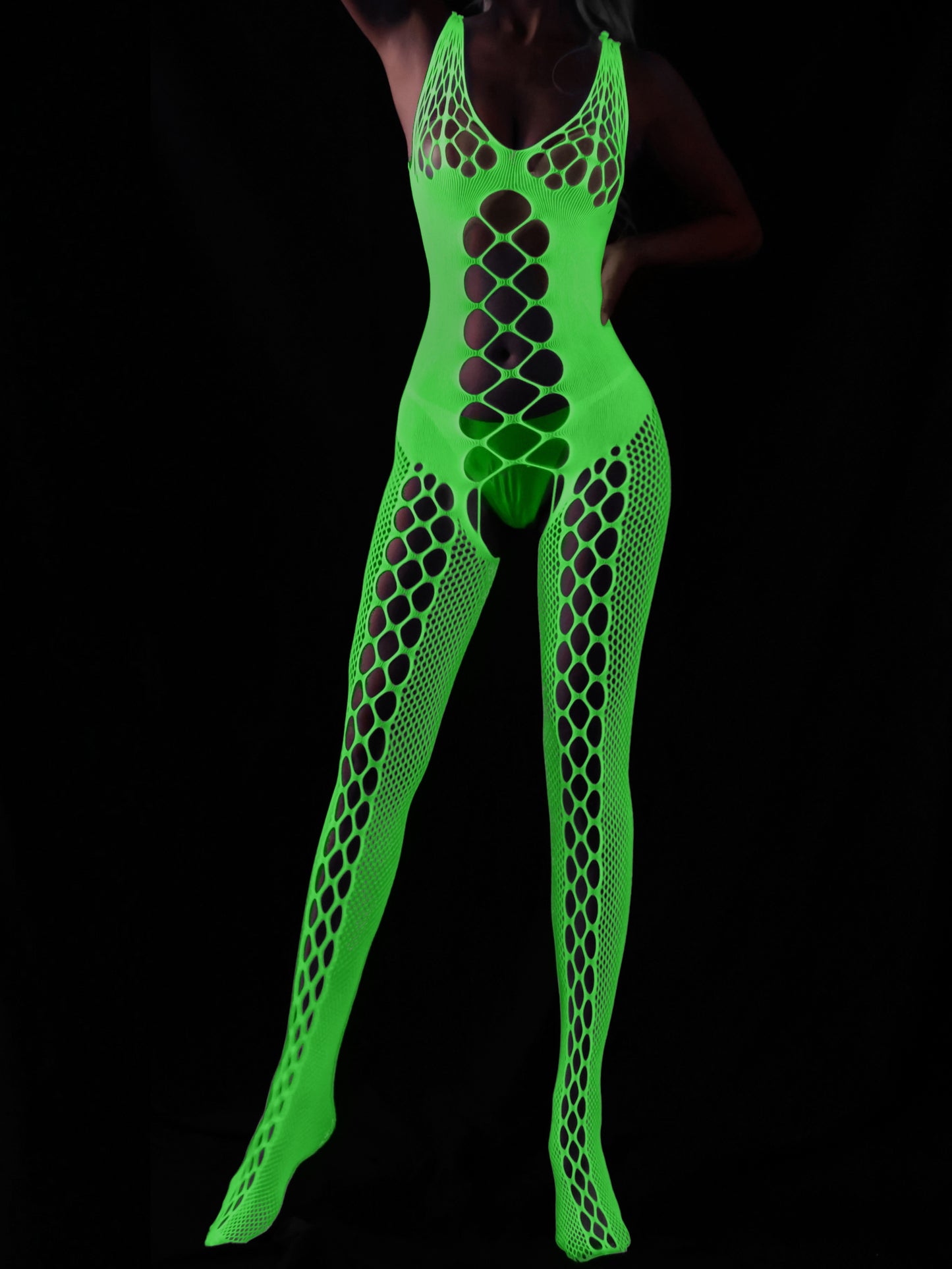 Semi-Sheer High Elasticity Polyamide Body Stocking - Hollow Out Open Crotch, Backless, Sexy Fishnet Design for Women - Comfortable Knit Fabric, Solid Color, Adult Female Lingerie & Underwear